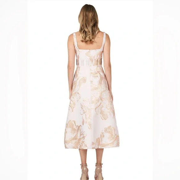 Kay Unger Floral Jacquard Tea Length Fit & Flare Dress Elegant Occasion Size 14 - Picture 2 of 7